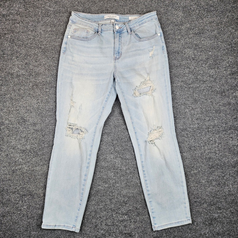 Judy Blue Boyfriend Fit Jeans Women's 11/30 Distressed Denim Light Wash Mid Rise